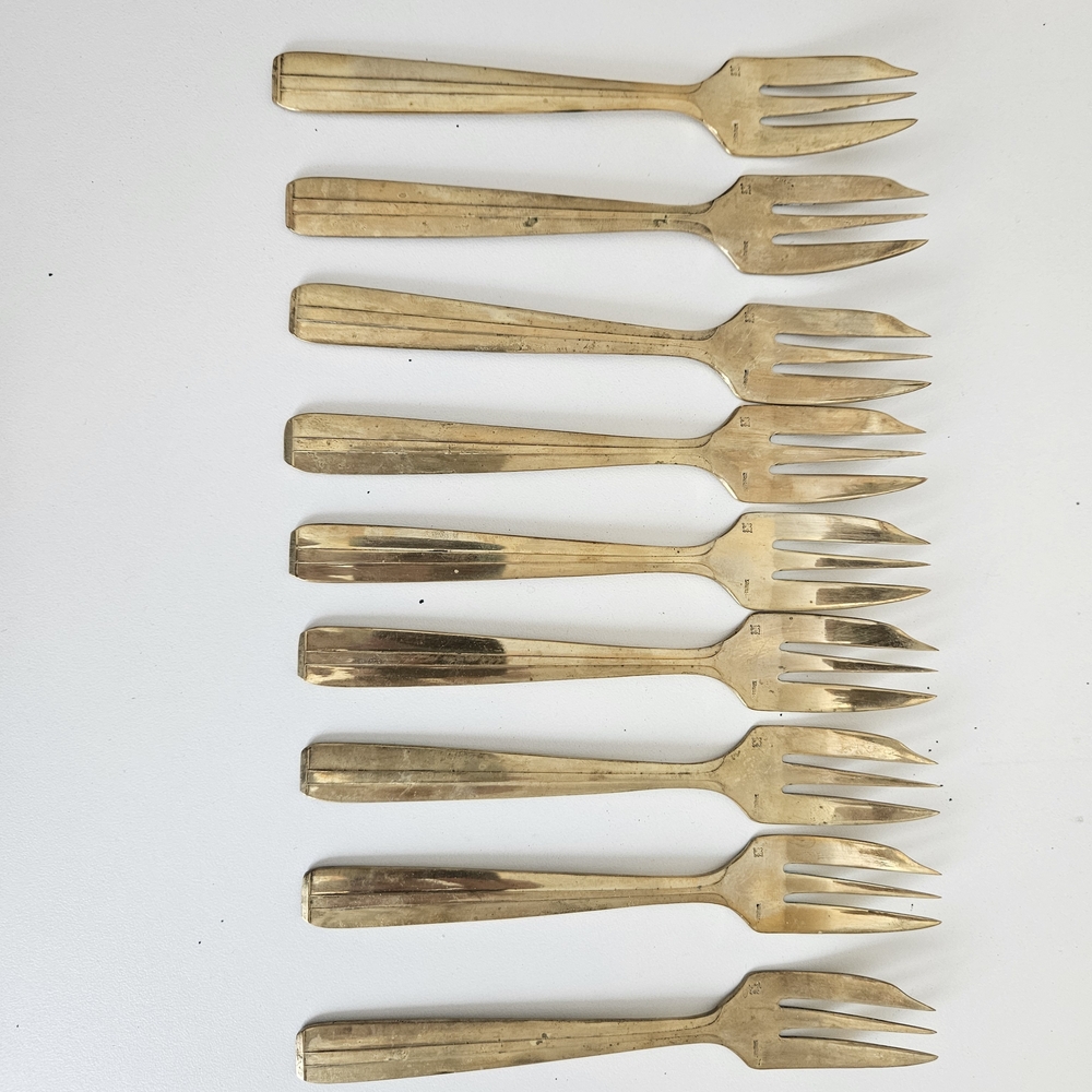 Vintage Mid-Century Brass Cocktail Forks - Set of 9 - MCM Barware